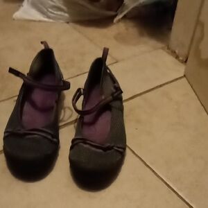 Stylish Gray and Purple Mary Jane Flats